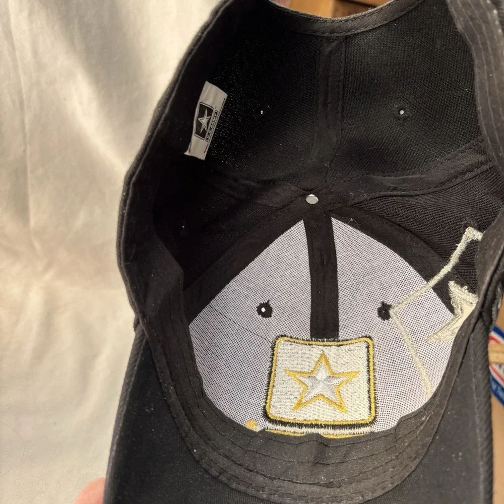 US Army Stitched Stars Hat Cap Hook Loop Back Black Silver Gold
